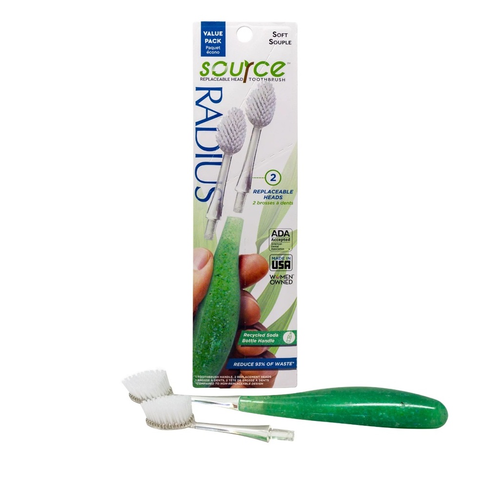Radius Source Toothbrush with 2 Replaceable Soft Bristle Heads Value Pack NWT